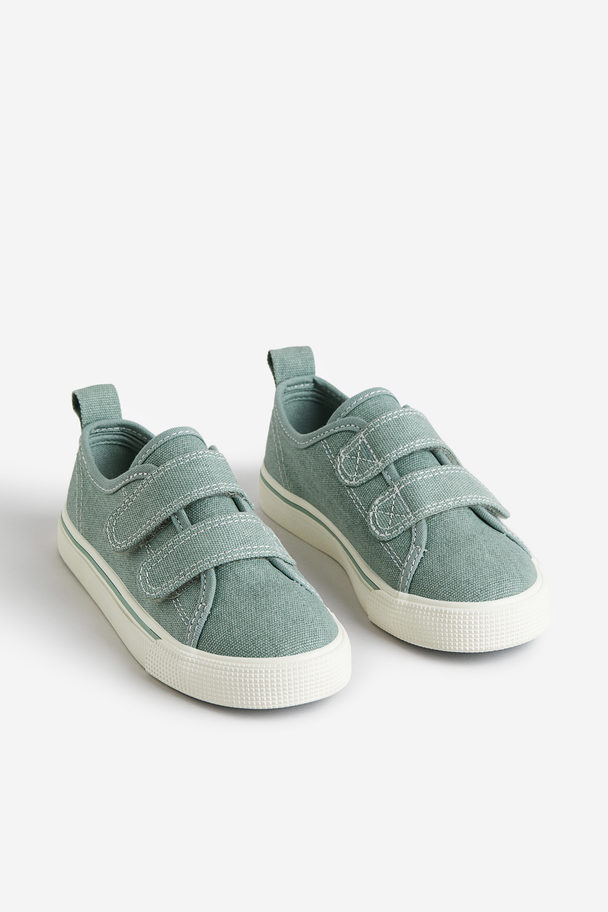 H&M Canvas Hook And Loop Trainers Dusty Green