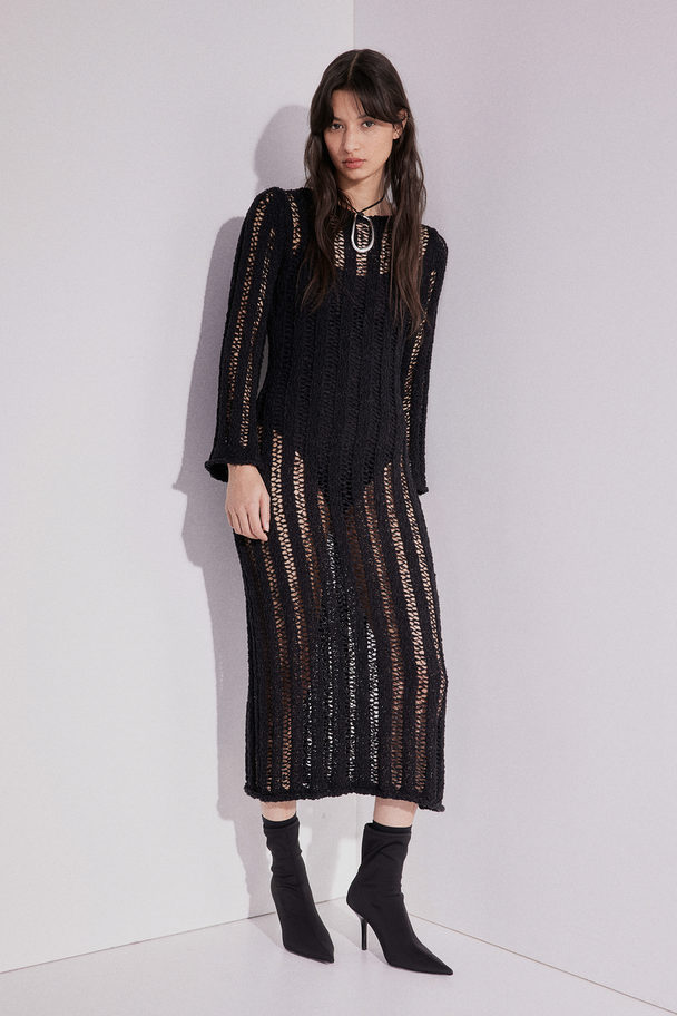H&M Ladder-stitch-look Knitted Dress Black