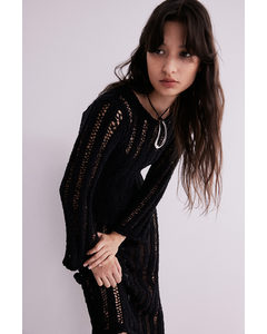 Ladder-stitch-look Knitted Dress Black