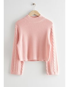 Boxy Cable Knit Sweater Pink