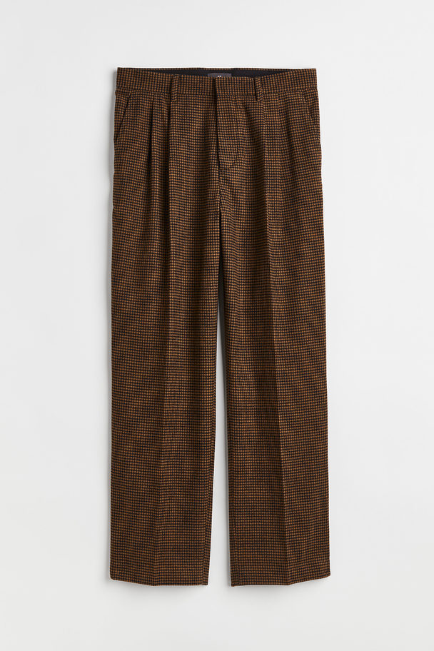 H&M Hose aus Wollmix Relaxed Fit Braun/Hahnentrittmuster