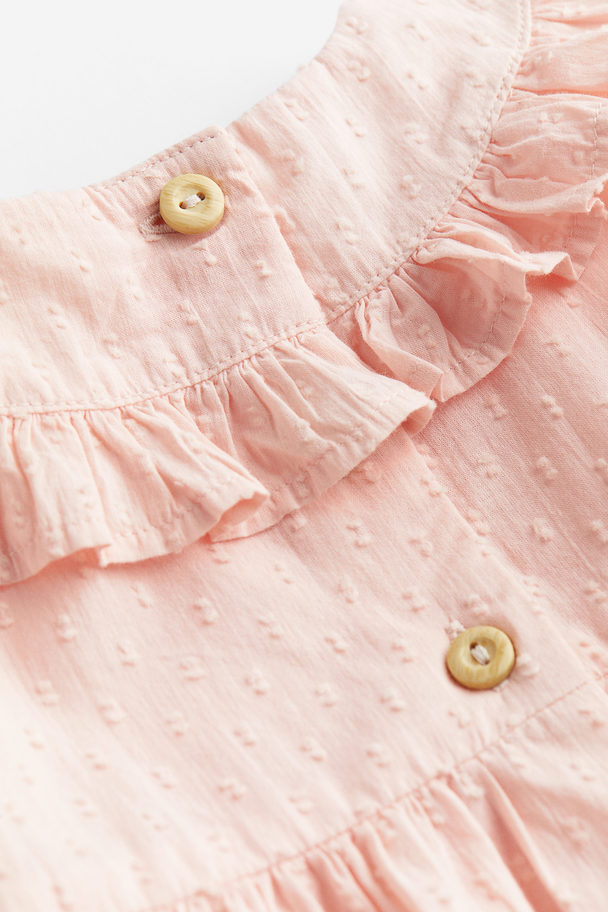 H&M Frill-trimmed Cotton Dress Peach Pink