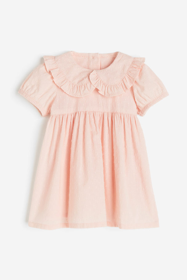 H&M Frill-trimmed Cotton Dress Peach Pink