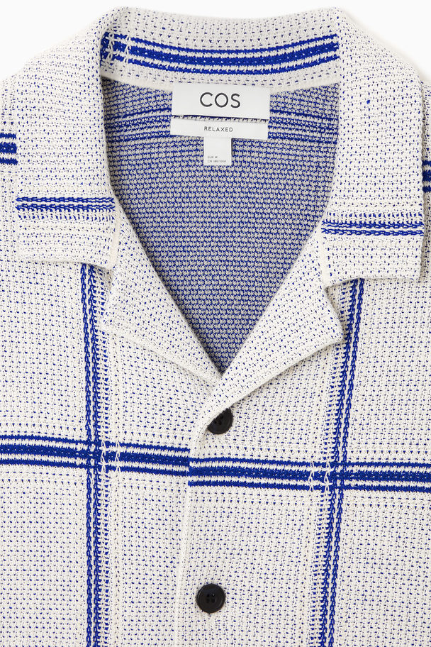 COS Checked Knitted Short-sleeved Shirt White / Blue