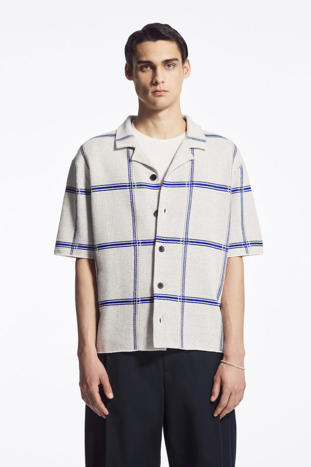 COS Checked Knitted Short-sleeved Shirt White / Blue