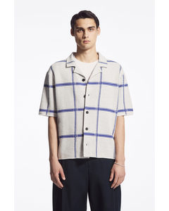 Checked Knitted Short-sleeved Shirt White / Blue