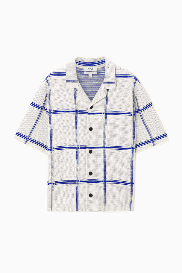 COS Checked Knitted Short-sleeved Shirt White / Blue