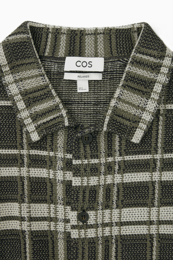 COS Checked Knitted Short-sleeved Shirt Navy / Checked