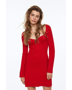 Rib-knit Dress Red