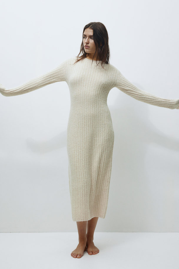 H&M Long Rib-knit Dress Light Beige