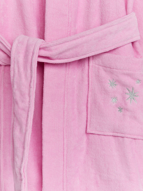 ARKET Cotton Terry Bathrobe Pink/embroidered Stars