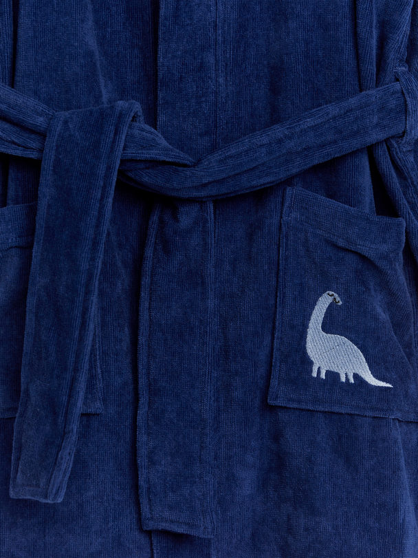 ARKET Cotton Terry Bathrobe Dark Blue/embroidered Dinosaur