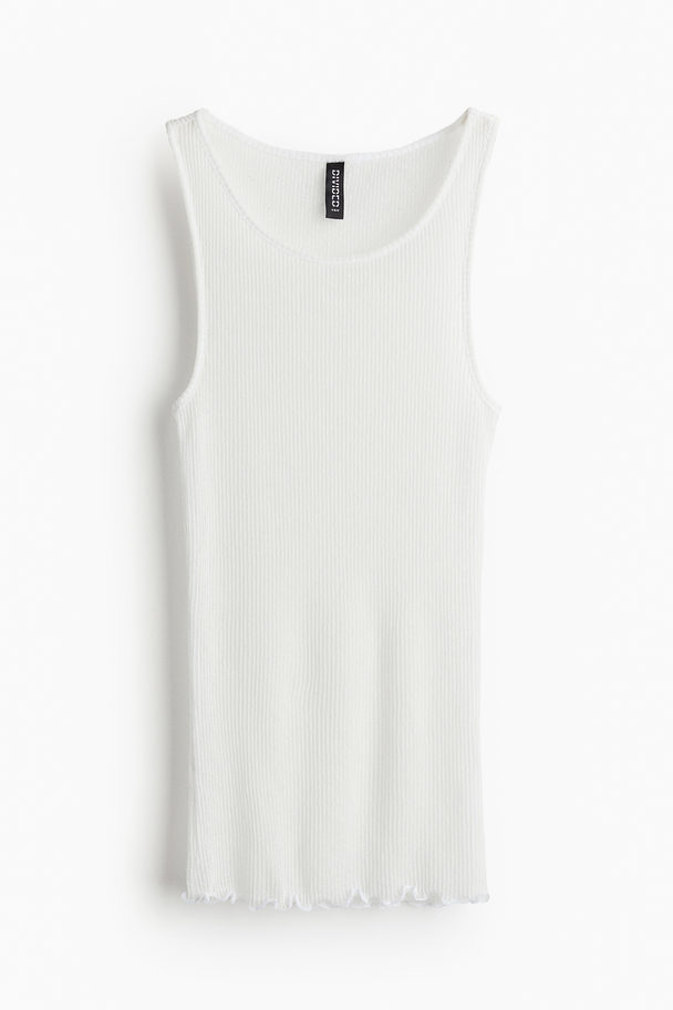 H&M Overlock-detail Ribbed Vest Top Cream