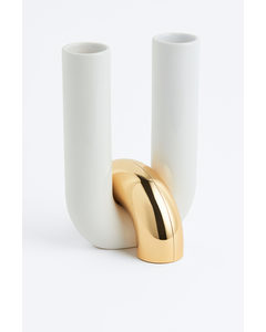 Vase in U-Form Weiß/Goldfarben