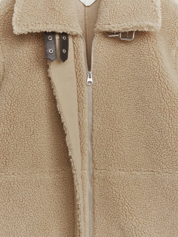 ARKET Oversized Leather-trimmed Pile Jacket Dark Beige