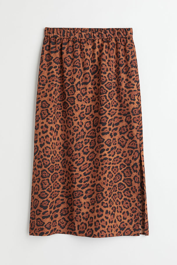 H&M Calf-length Skirt Brown/jaguar-patterned