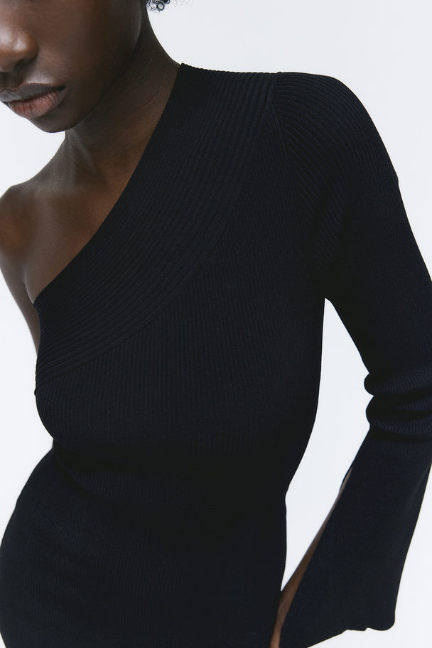 H&M Rib-knit One-shoulder Dress Black