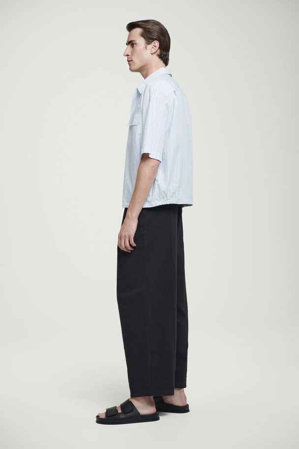 COS Pleated Wide-leg Chambray Trousers Black