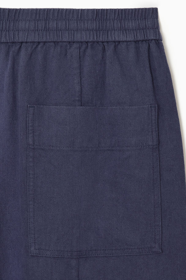 COS Pleated Wide-leg Chambray Trousers Navy