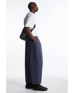 Pleated Wide-leg Chambray Trousers Navy