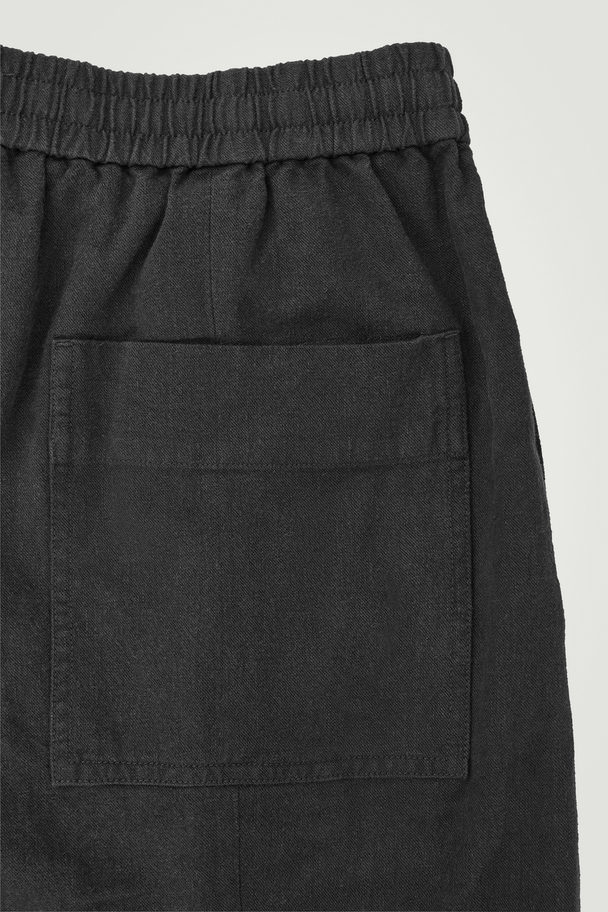 COS Pleated Wide-leg Chambray Trousers Black