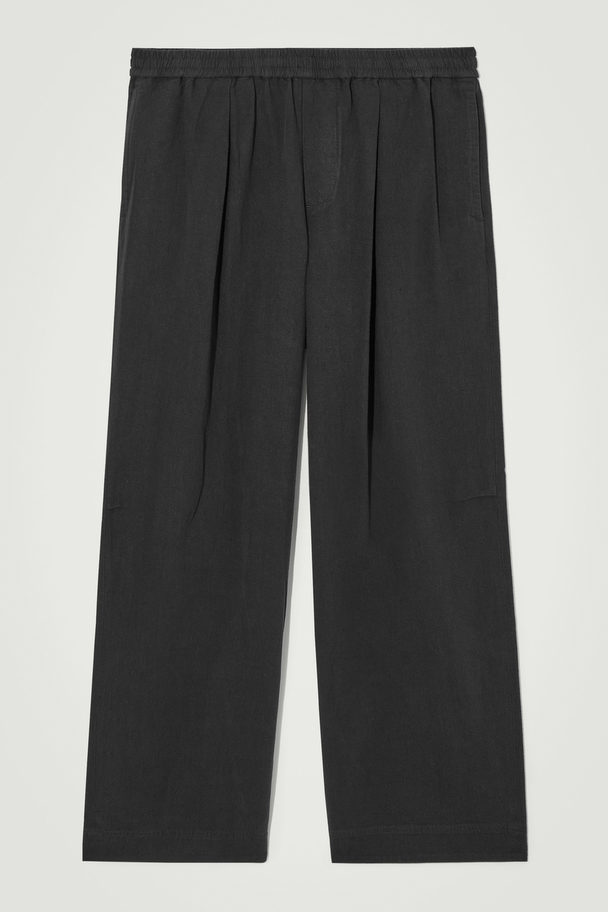 COS Pleated Wide-leg Chambray Trousers Black