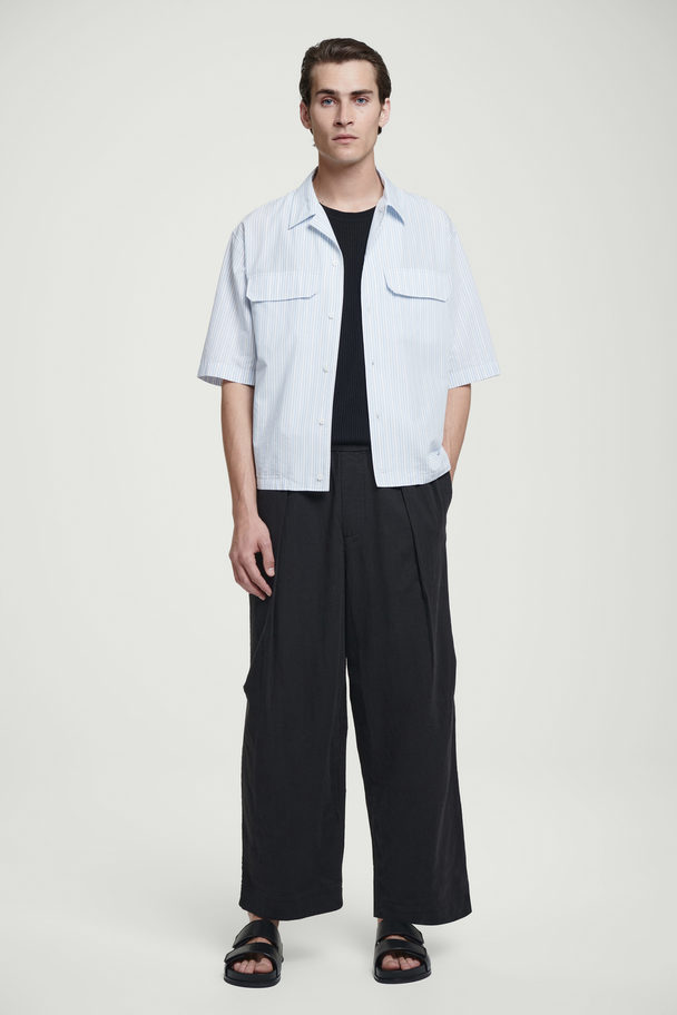 COS Pleated Wide-leg Chambray Trousers Black