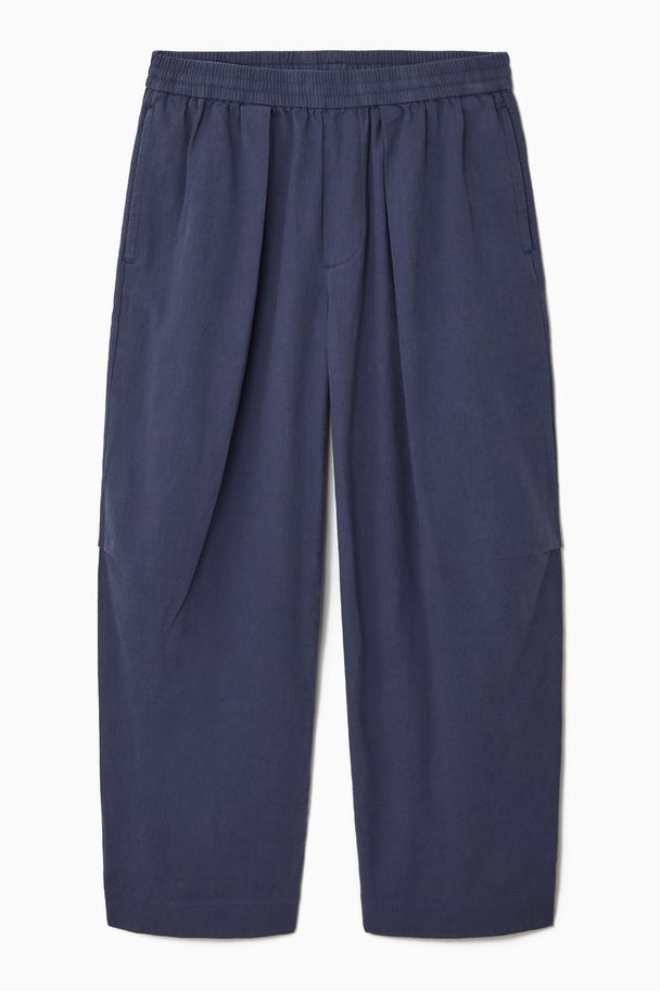 COS Pleated Wide-leg Chambray Trousers Navy