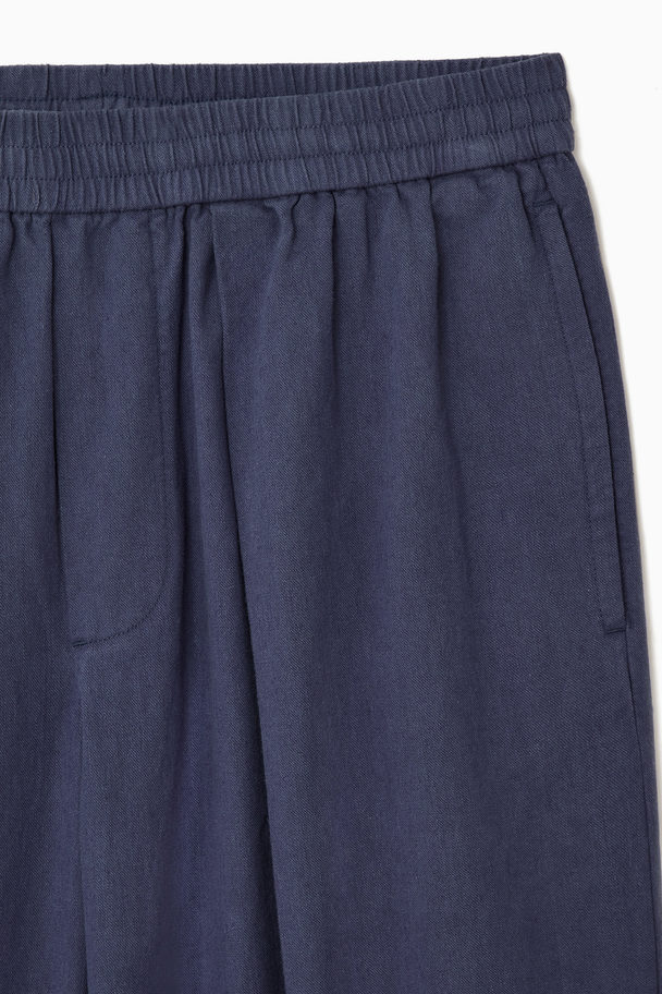 COS Pleated Wide-leg Chambray Trousers Navy