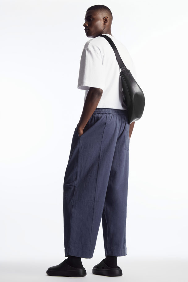 COS Pleated Wide-leg Chambray Trousers Navy