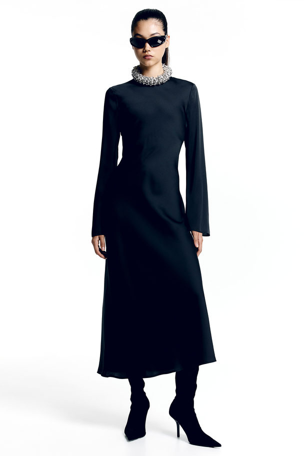 H&M Open-backed Satin Dress Black