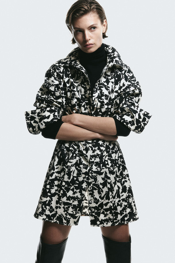 H&M Cotton Shirt Dress Black/patterned