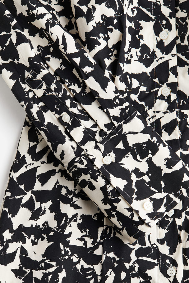 H&M Cotton Shirt Dress Black/patterned