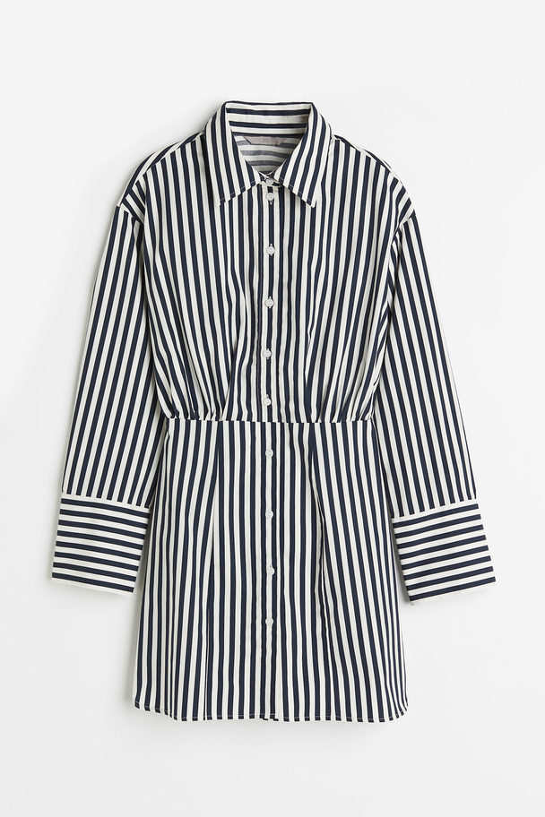 H&M Cotton Shirt Dress Navy Blue/striped