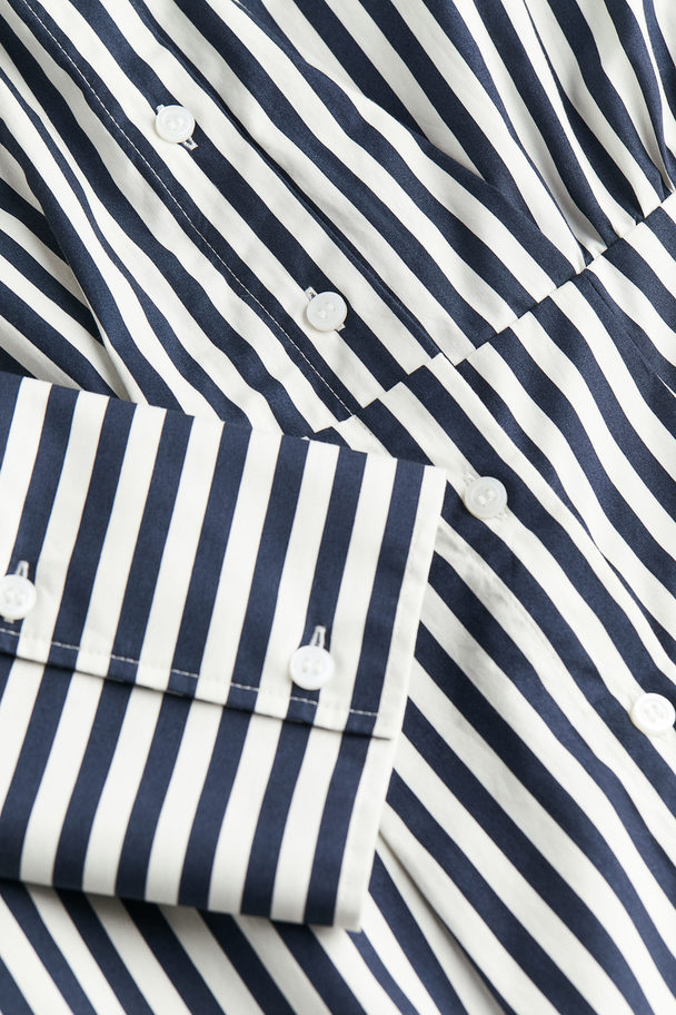 H&M Cotton Shirt Dress Navy Blue/striped