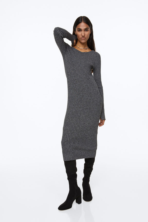 H&M Rib-knit Bodycon Dress Dark Grey Marl