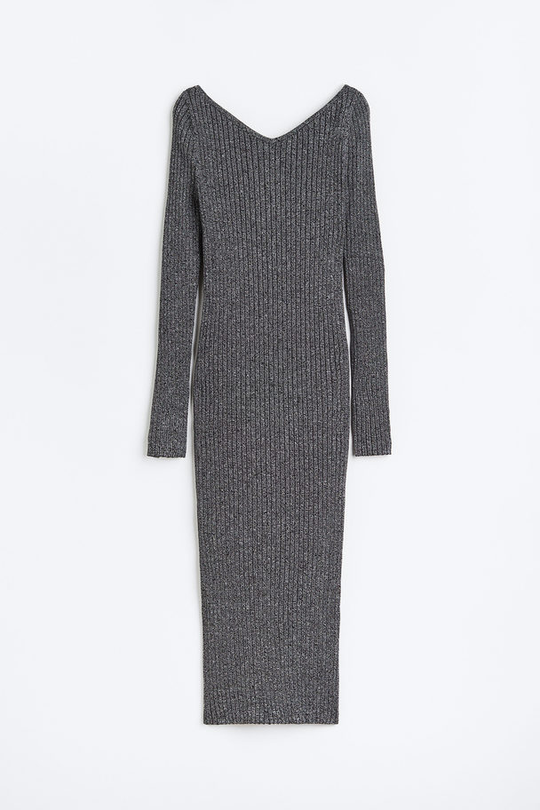 H&M Rib-knit Bodycon Dress Dark Grey Marl