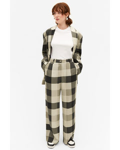 Beige And Grey Check Pattern Wide Leg Trousers Beige & Grey