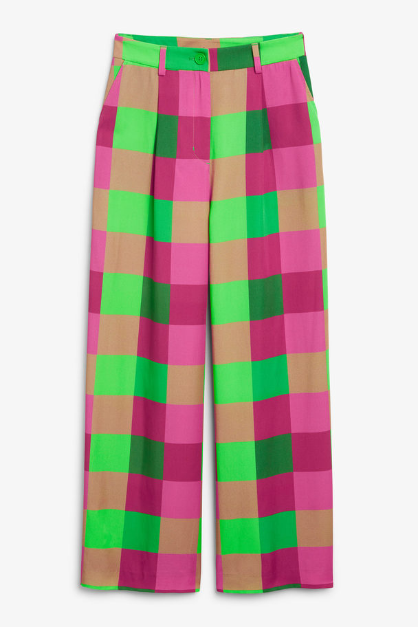 Monki Pink And Green Check Pattern Wide Leg Trousers Pink & Green