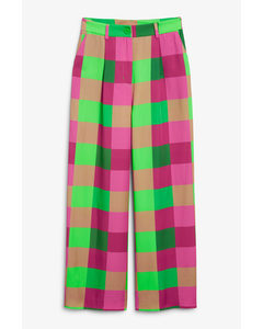 Pink And Green Check Pattern Wide Leg Trousers Pink & Green