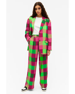 Pink And Green Check Pattern Wide Leg Trousers Pink & Green