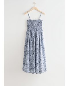 Smocked Midi Dress Blue Print