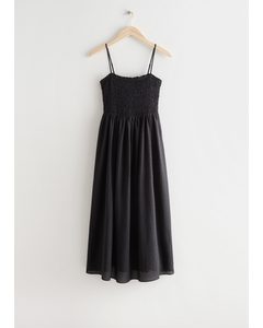 Smocked Midi Dress Black