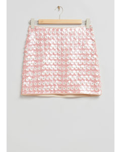 High Waist Sequin Skirt Pink/white Flower Sequins
