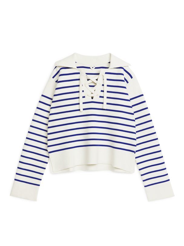 ARKET Sweater Med Silkesnørelukning Hvid/blå