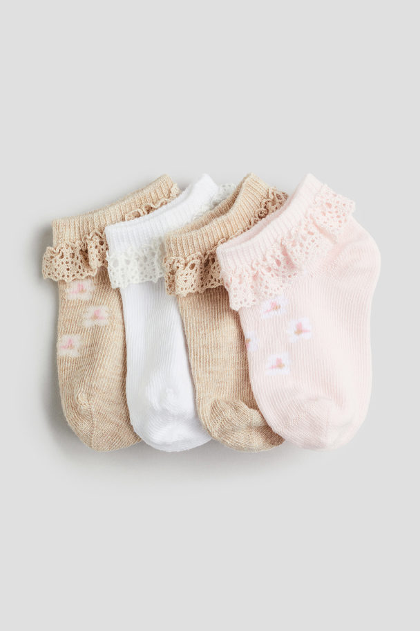 H&M 4-pack Shaftless Socks Light Pink