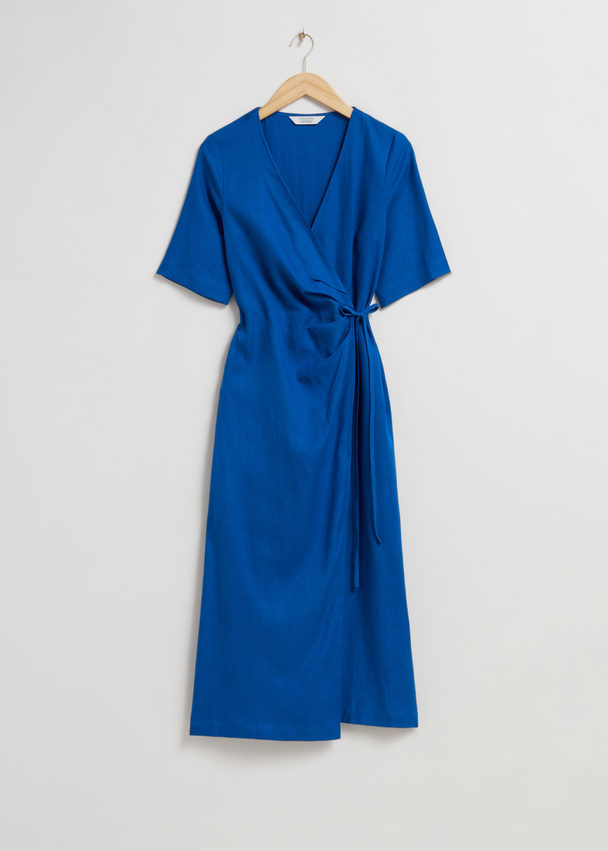 & Other Stories Midi Wrap Dress Bright Blue