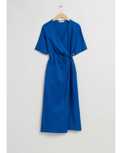 Midi Wrap Dress Bright Blue