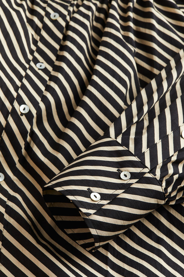 H&M Off Shoulder-kjole Beige/sort Stripet
