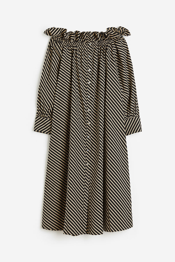H&M Off Shoulder-kjole Beige/sort Stripet
